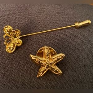 Vintage Butterfly Stick Pin & Starfish Lapel Pin. Set Of 2